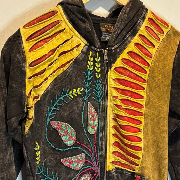 Rising International Stone Washed Embroidered Zip Front Hoodie - size Small - Picture 3 of 5